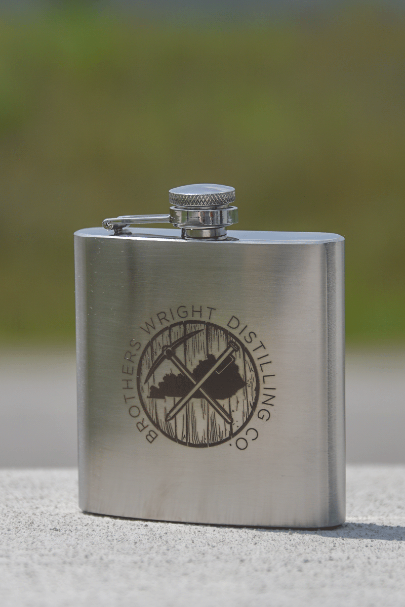 Brothers Wright Distilling Co. 6 oz Stainless Steel Engraved Flask